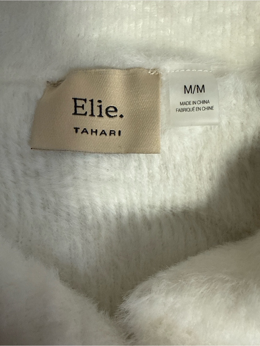 Elie Tahari Cream Fuzzy V‑Neck Collared Pullover - Picture 4 of 6